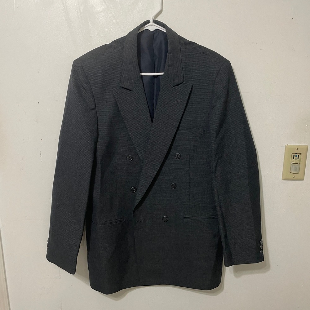 John‎ Henry Mens Charcoal Gray Double Breasted Suit Jacket Blazer 35X30 39R